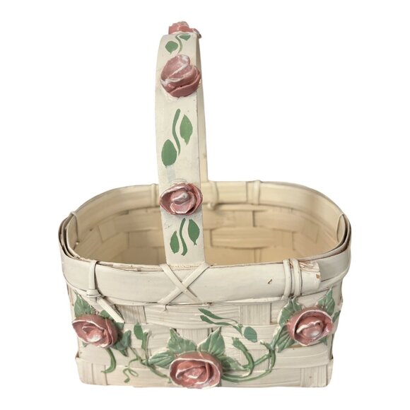 Vintage Woven Basket with Ceramic Roses – Hand-Painted – Made in the Philippines - Picture 3 of 5